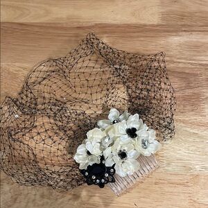 Chic Black and Cream Floral Hair Fascinator